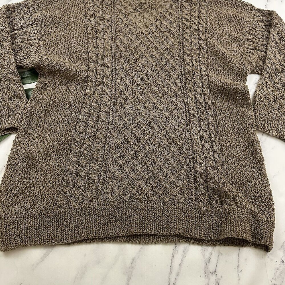 Nordic Design Hand Knitted Womens Sweater Size L Taupe Gray Open Knit Pullover - Picture 11 of 11